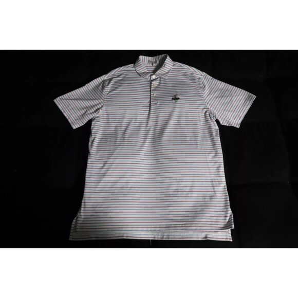 Peter Millar Sumer Comfort Golf Polo Shirt Mens L White/Blue Stripe Embroidery - Picture 1 of 10
